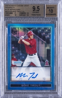 2009 Bowman Chrome Draft Prospects (Blue Refractor) #BDPP89 Mike Trout Signed Rookie Card (#006/150) – BGS GEM MINT 9.5/BGS 10